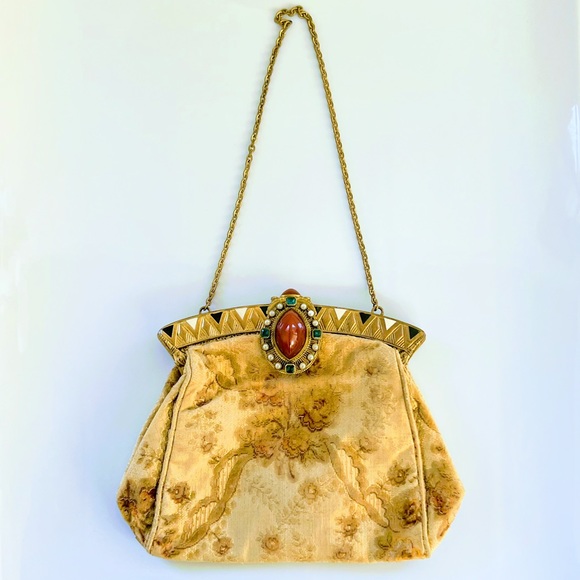 Antique Bags French Art Deco Tapestry Needlepoint Enamel Frame Bag